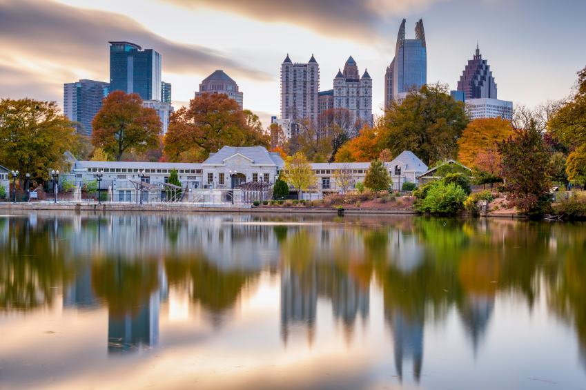 Atlanta, Georgia, USA autumn skyline from Piedmont Park.