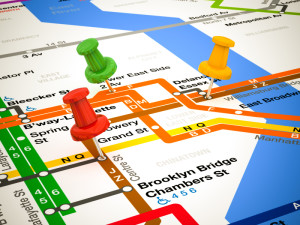 3d pins and subway map, gps concept
